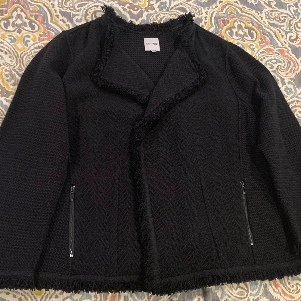 Nic & Zoe 3X Black Fringe Blazer Jacket